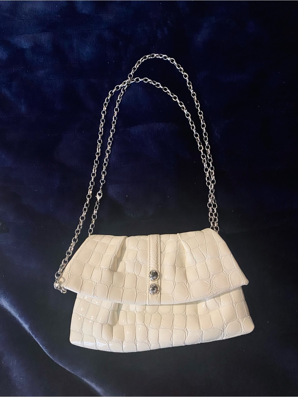 Brighton Cream Croc-Embossed Mini Chain Shoulder Bag
